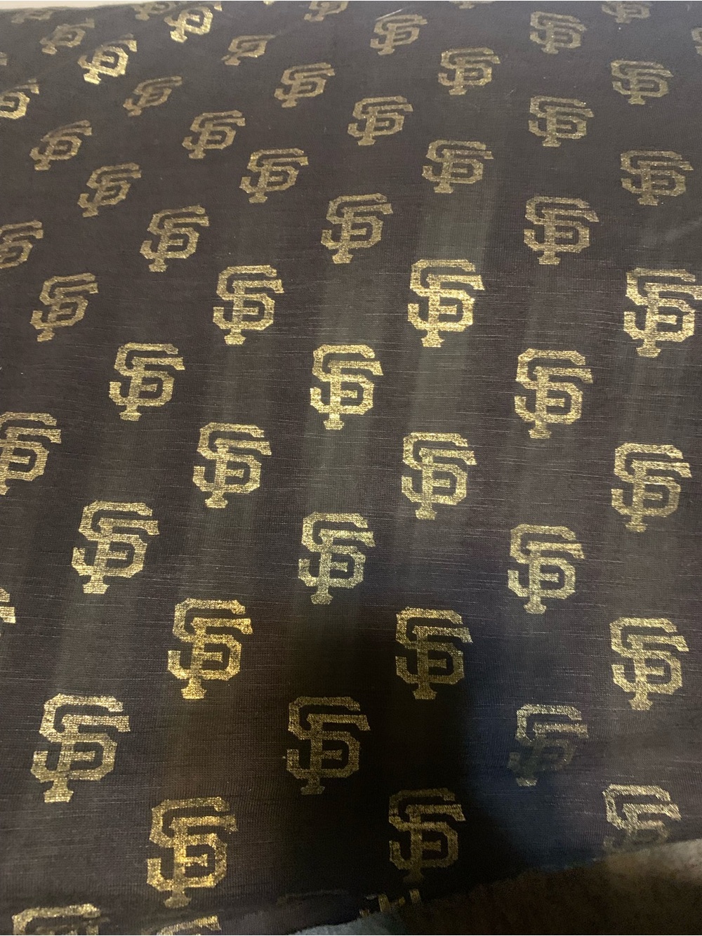 MLB San Francisco Giants Gold Logo Repeat on Black stretchy Fabric - Team Motif